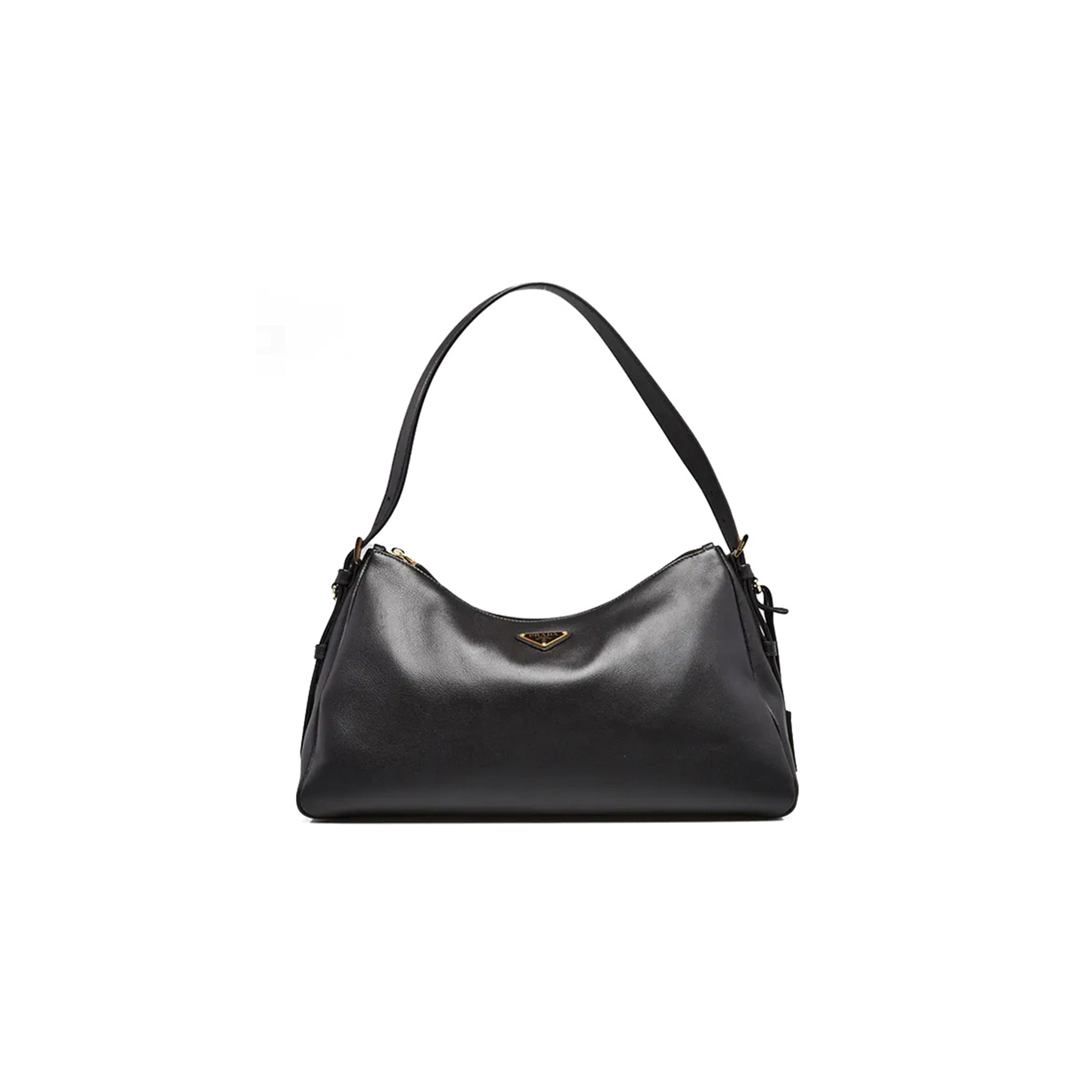 PRADA BLACK SOFT GRAIN CALFSKIN LEATHER LARGE AIMEE SHOULDER BAG 1BC228 (39*23*12cm)
